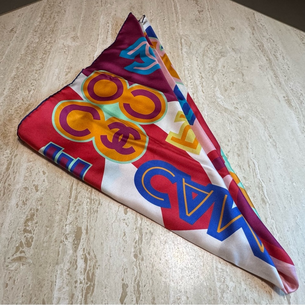 Chanel Multicolor Logo Silk Scarf